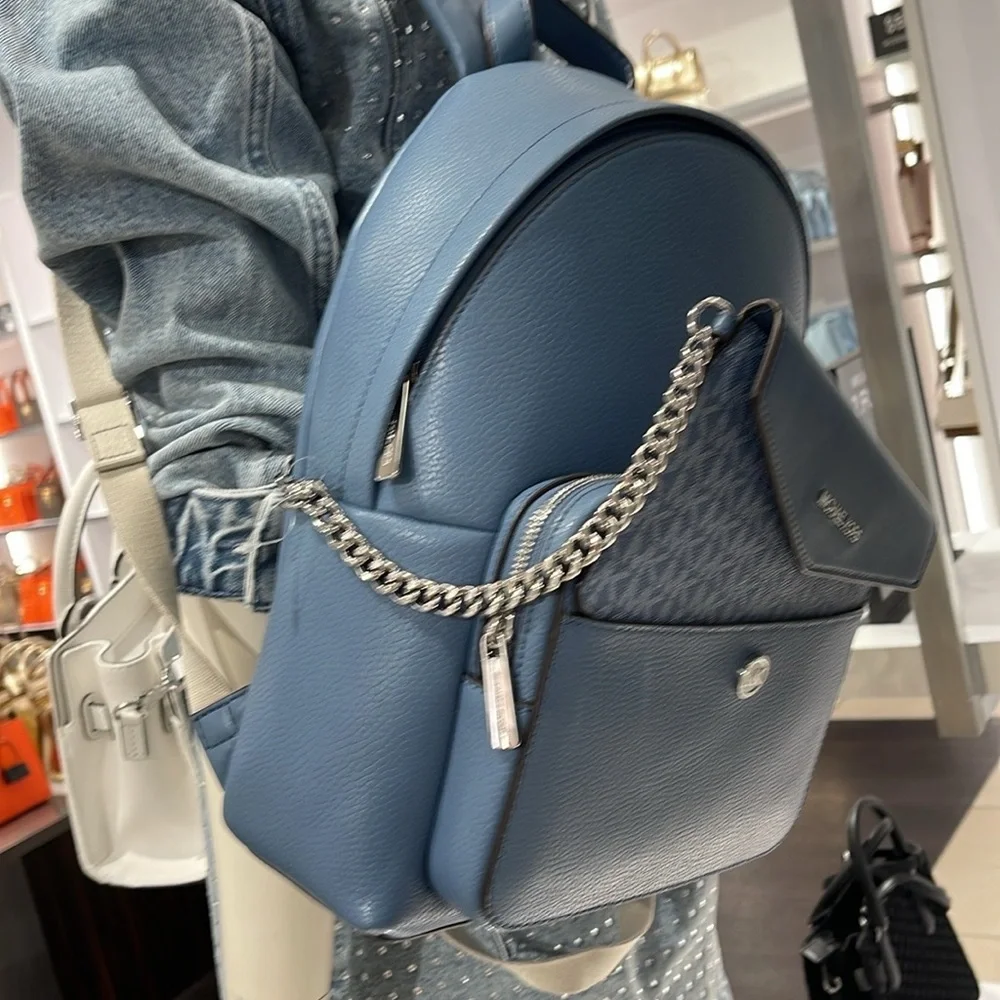 MICHAEL KORS Maisie Medium Pebbled Leather 2-in-1 Backpack Denim NWT